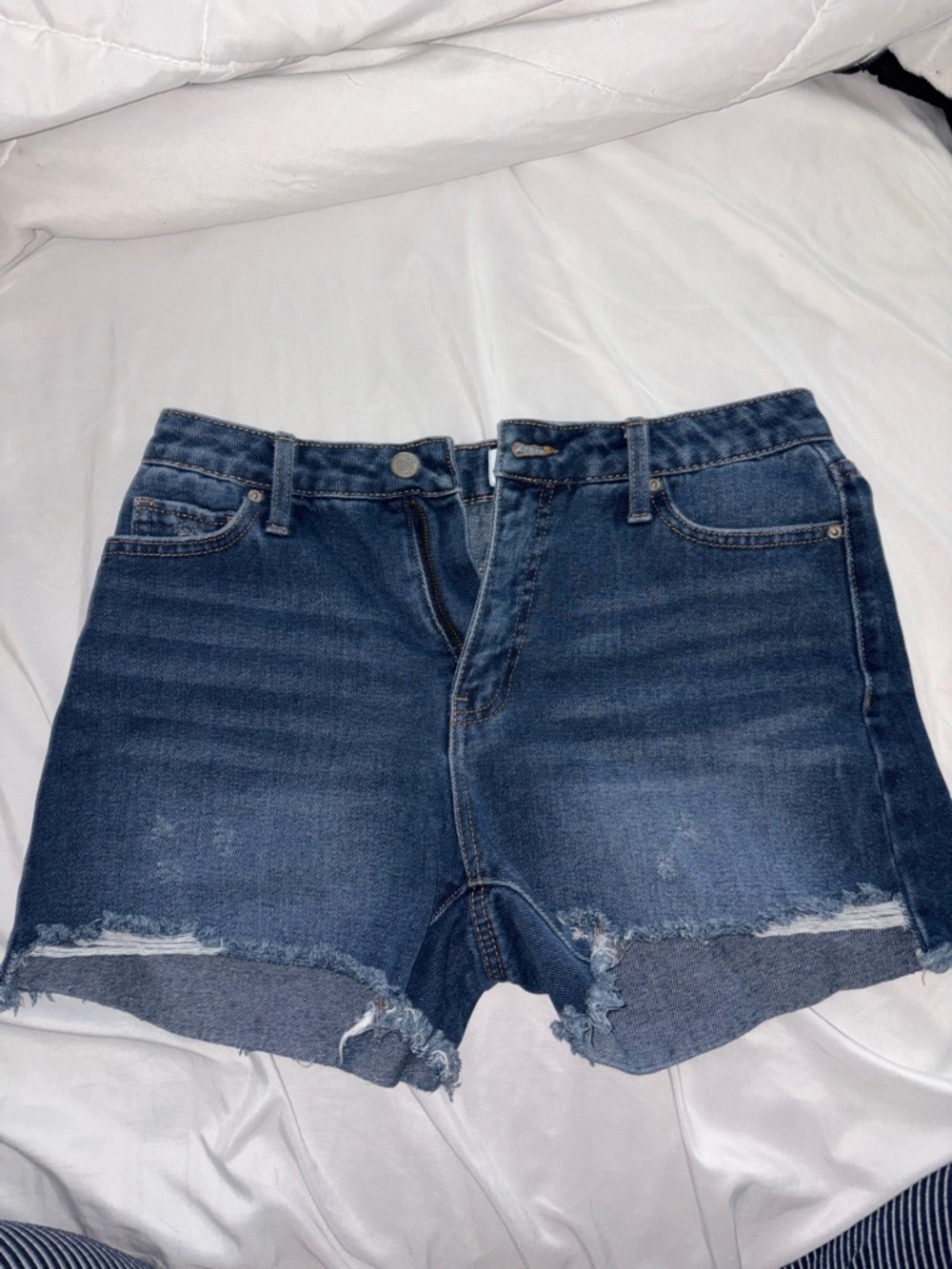 Time and Tru Dark Blue Distressed Denim Cutoff Shorts